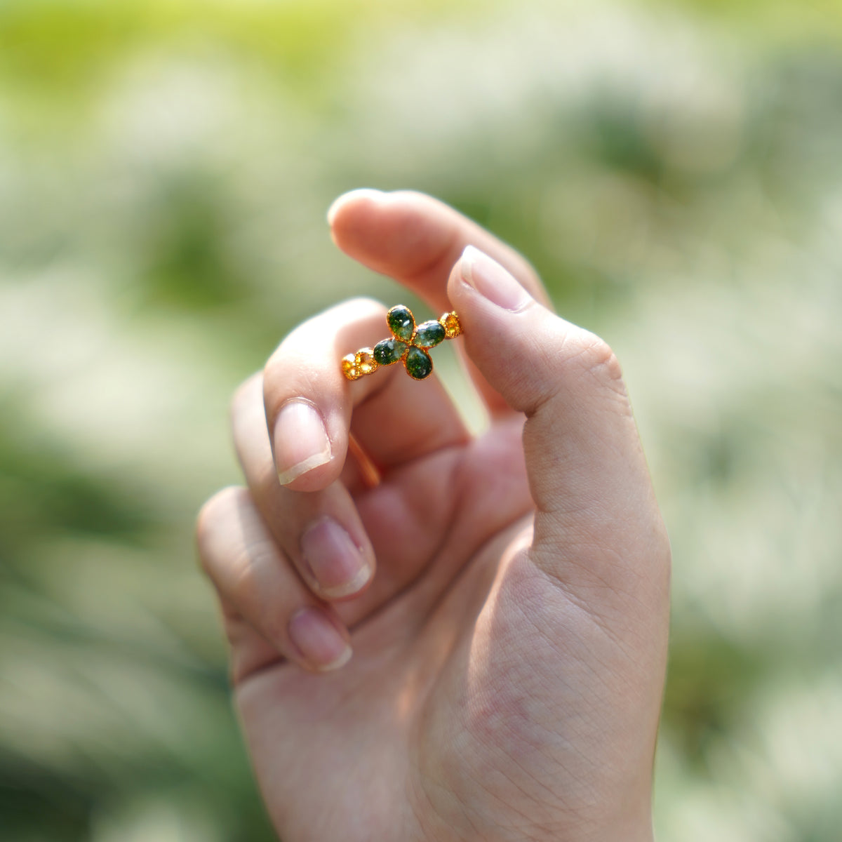 Green Four-Leaf Clover Ring
