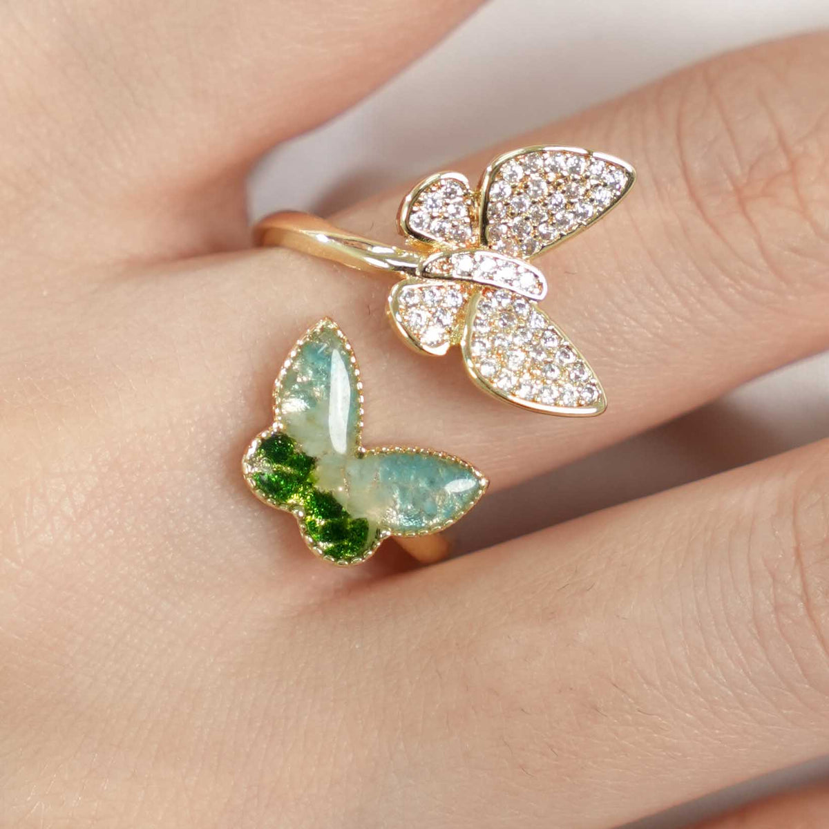 Light Green Gradient Butterfly Ring – C Style