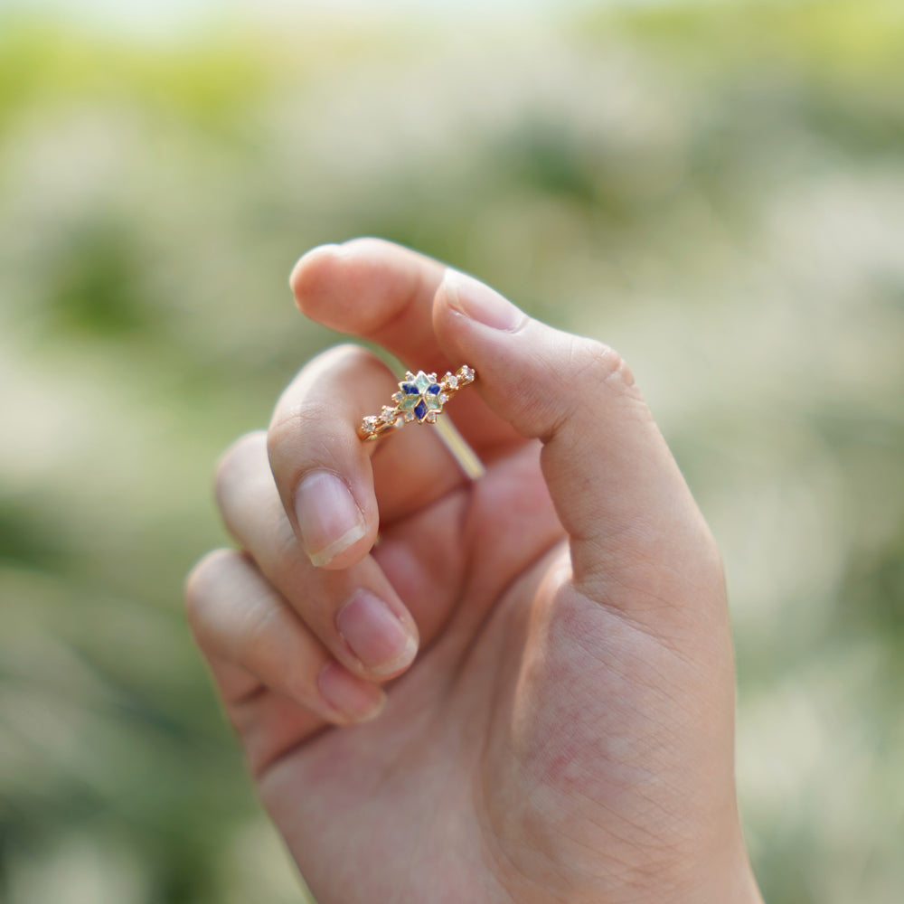 Blue & White Snowflake Ring
