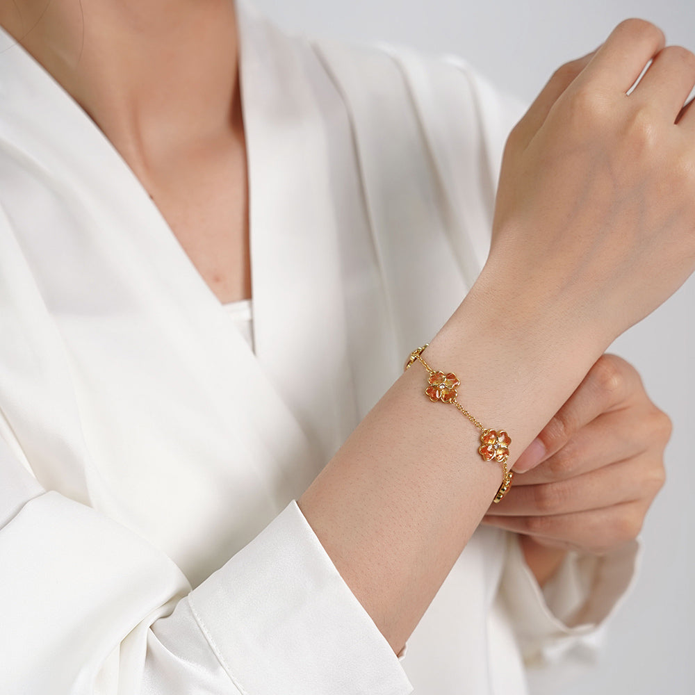 Bracelet – Four-Leaf Clover, Prosperous Red Series