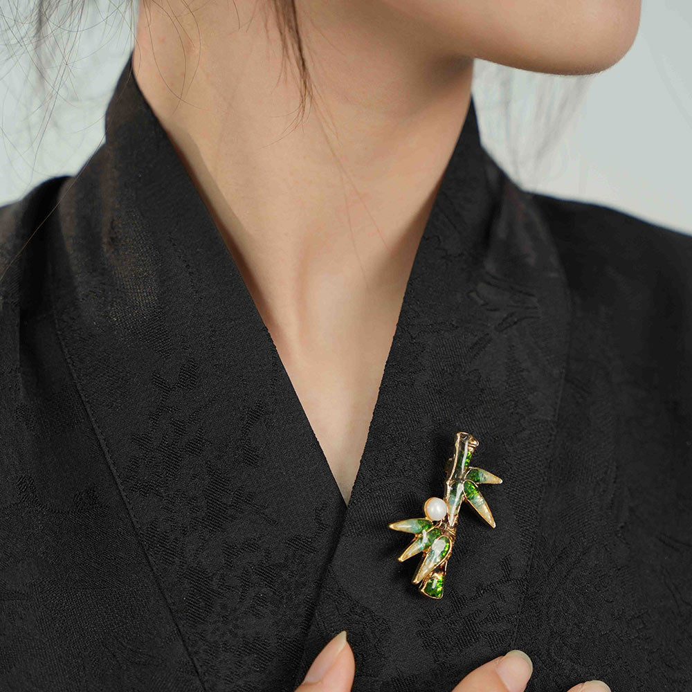 Jade Green Bamboo Brooch