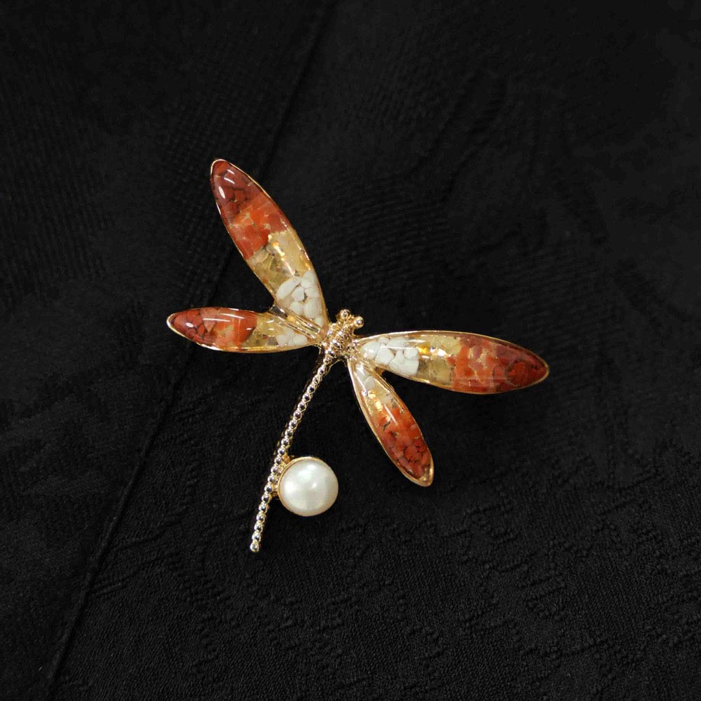 Red Dragonfly B-Shaped Brooch