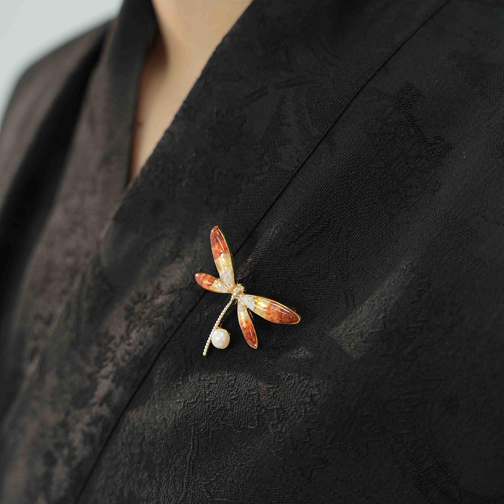 Red Dragonfly B-Shaped Brooch
