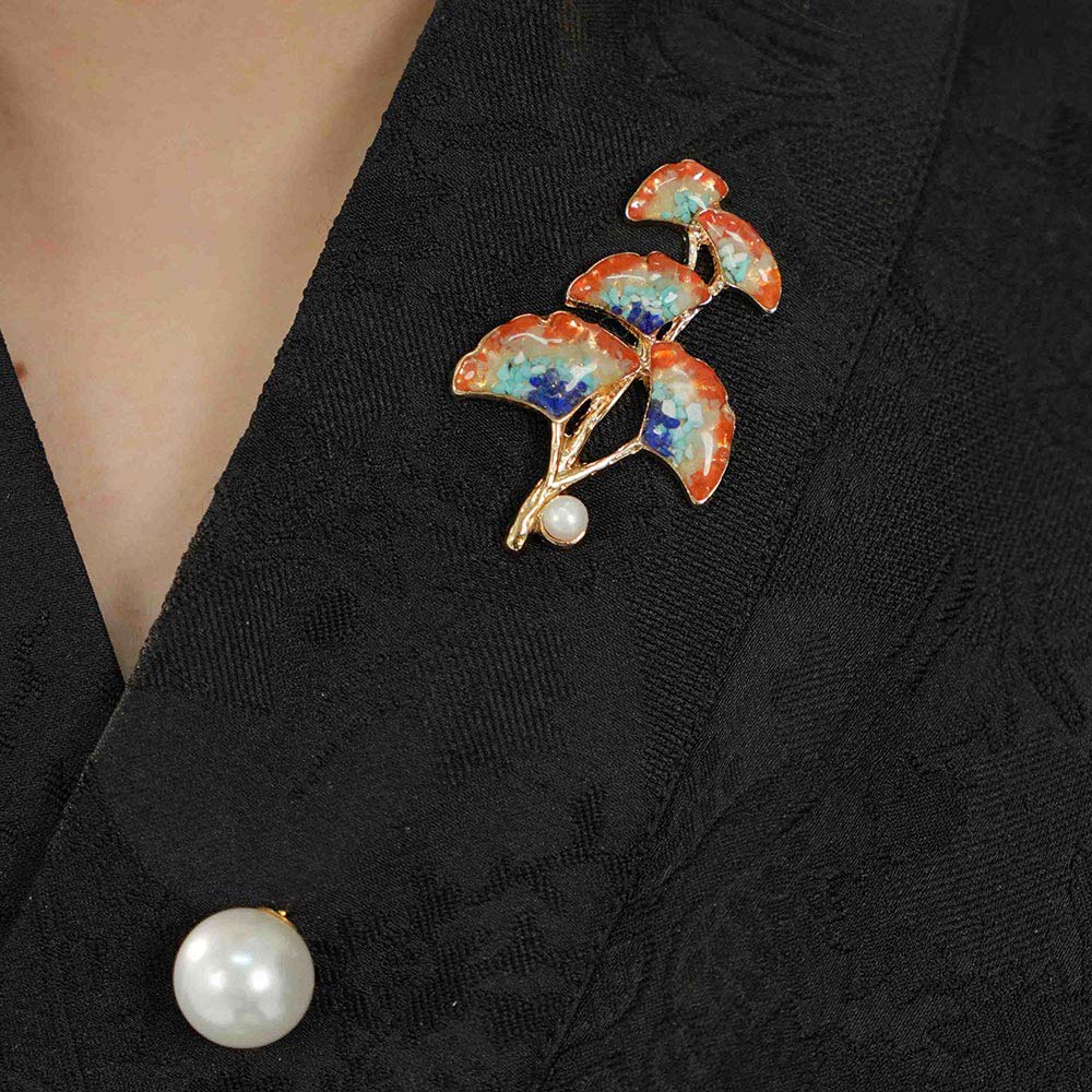Dunhuang-Colored Pearl Ginkgo Leaf Brooch