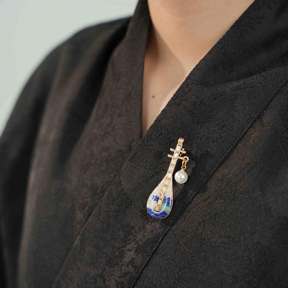 Pipa Brooch with Jadeite Green Pearls