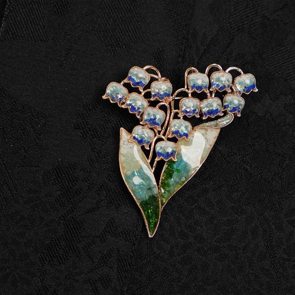 Blue-and-white Lily of the Valley Brooch