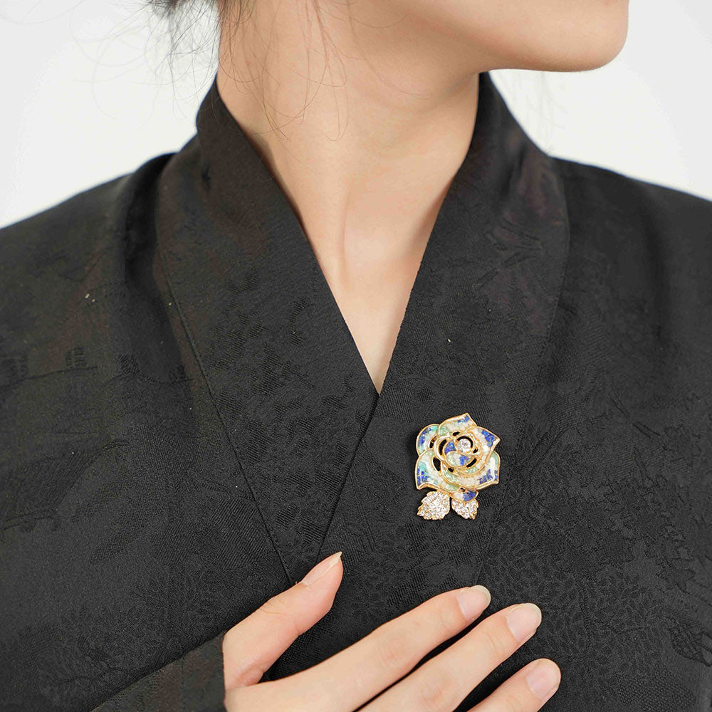 Camellia Brooch – Blue & White Series