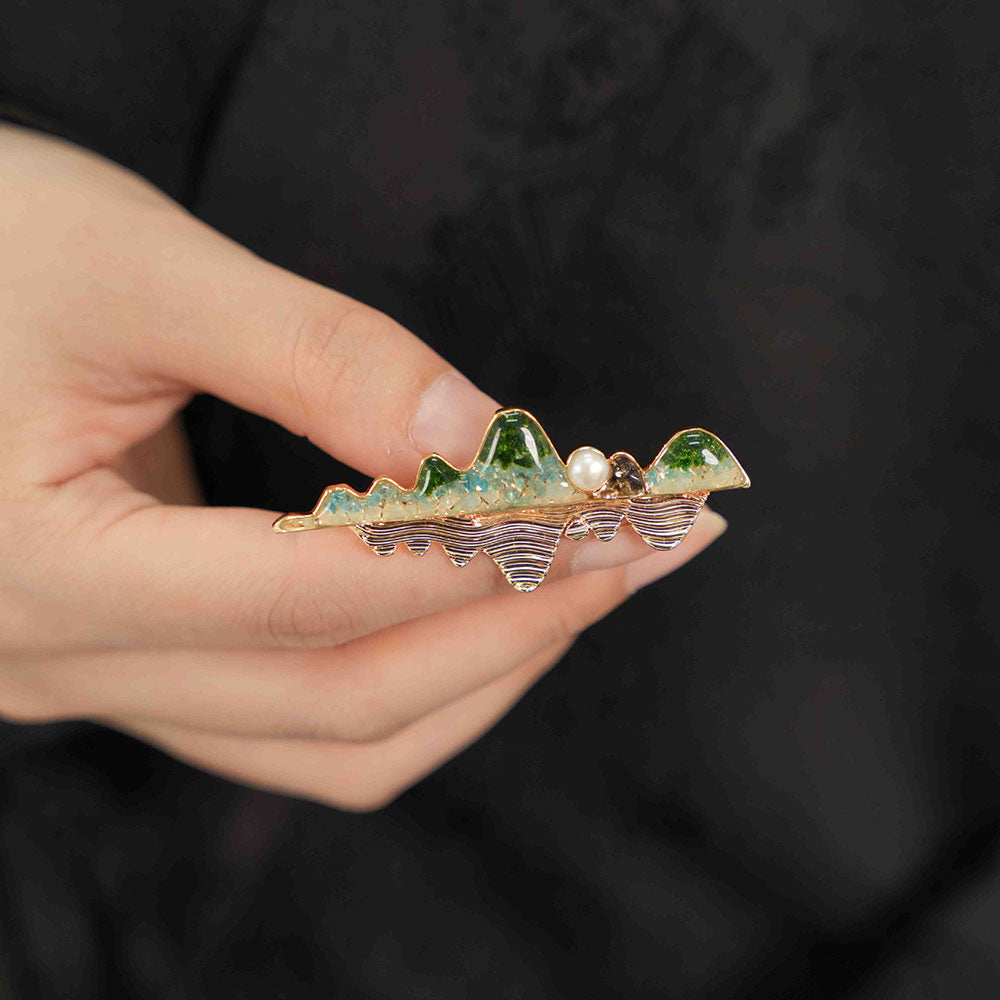 Jade Green Landscape Reflection Brooch