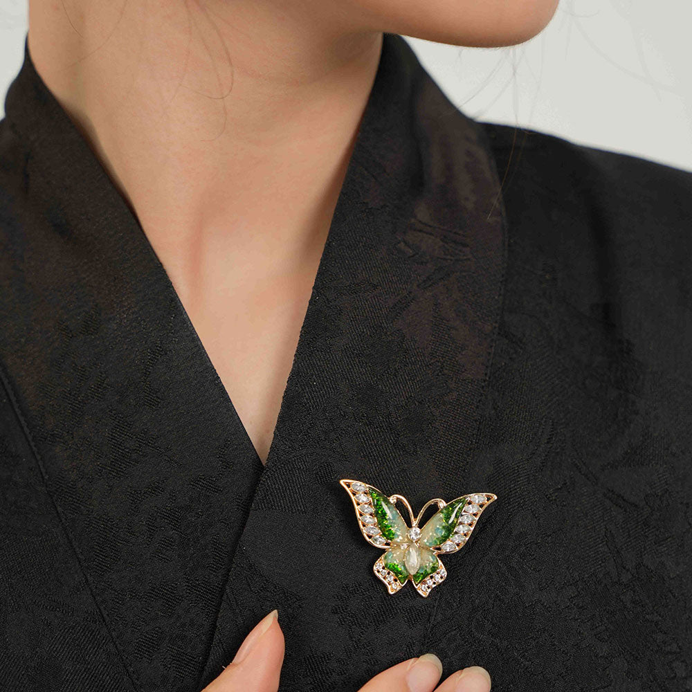 Jade Green Flying Butterfly Brooch