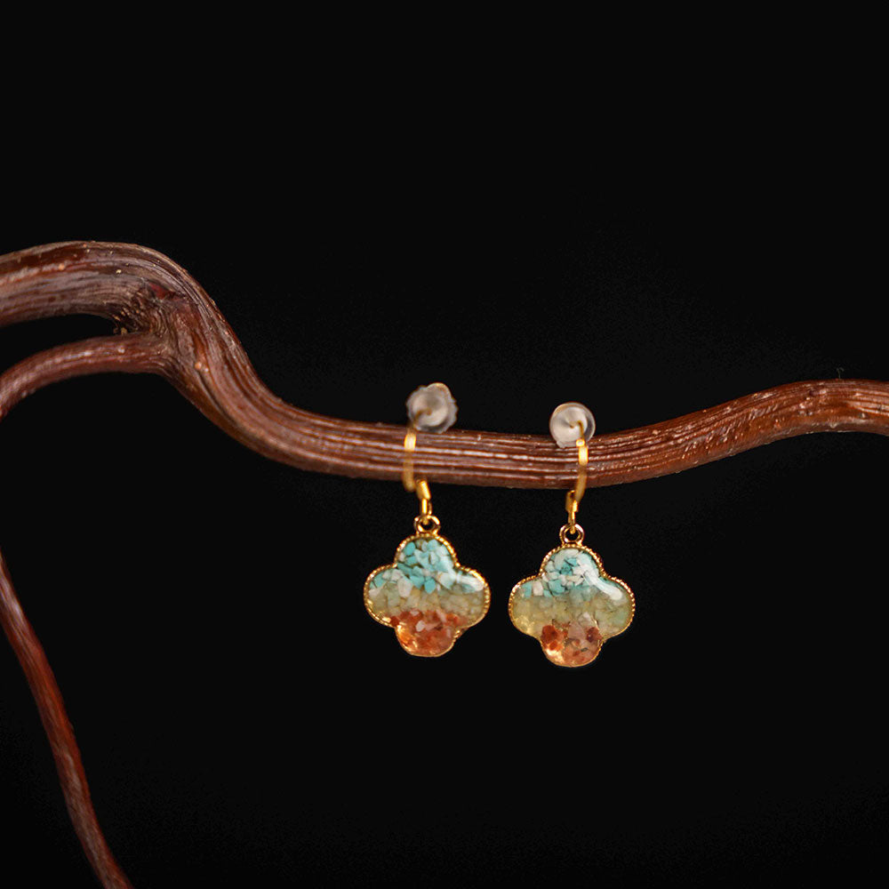Earrings: Dunhuang Red Four-Leaf Clover Design