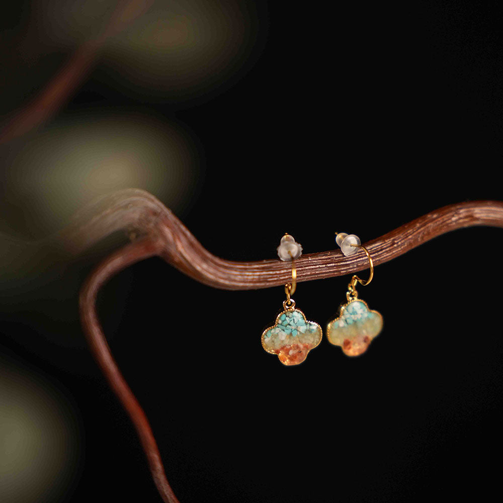 Earrings: Dunhuang Red Four-Leaf Clover Design