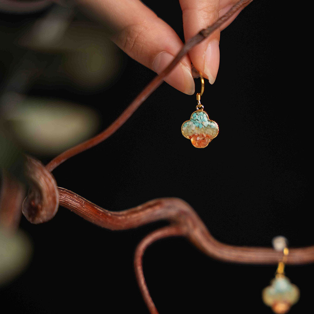 Earrings: Dunhuang Red Four-Leaf Clover Design