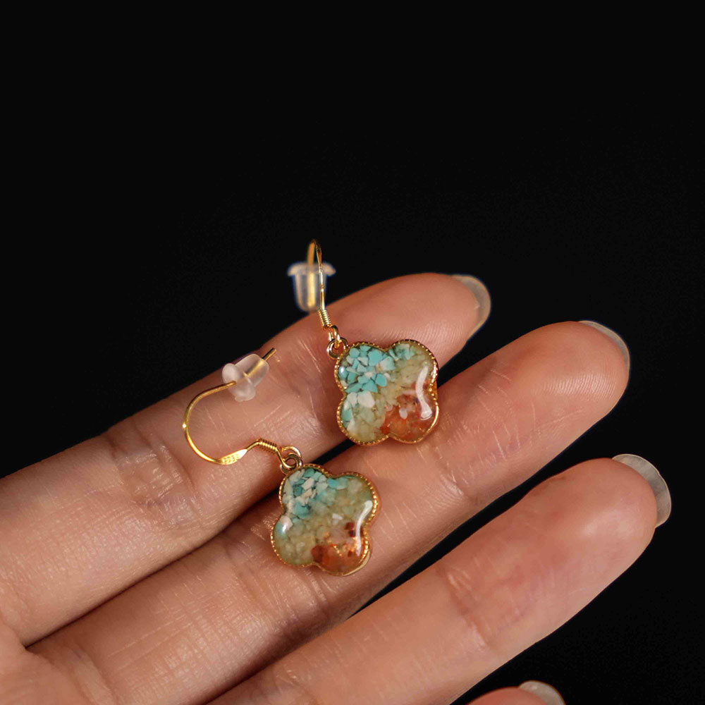 Earrings: Dunhuang Red Four-Leaf Clover Design