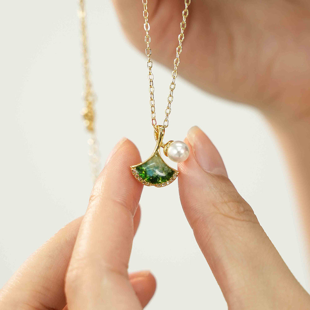 Emerald Green Ginkgo Leaf Necklace