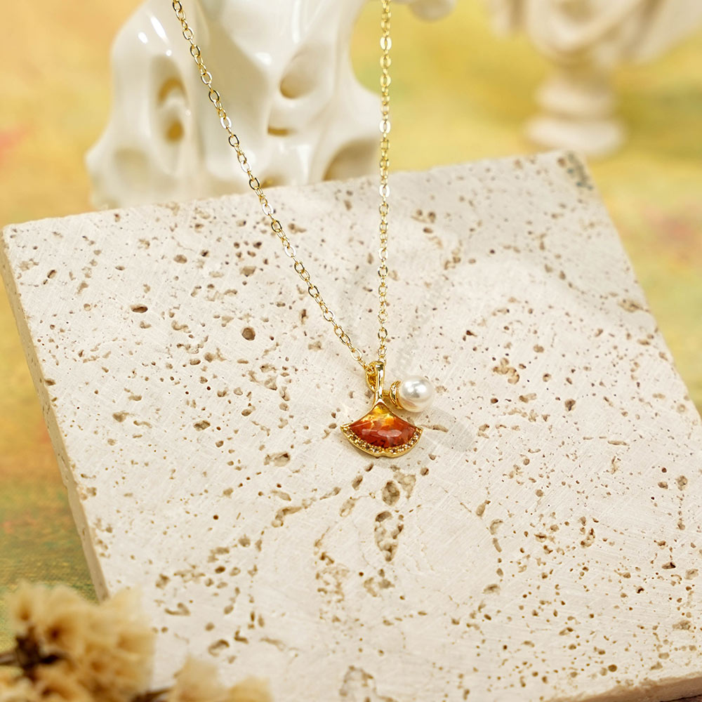 Necklace – Ginkgo Leaf, Prosperous Red