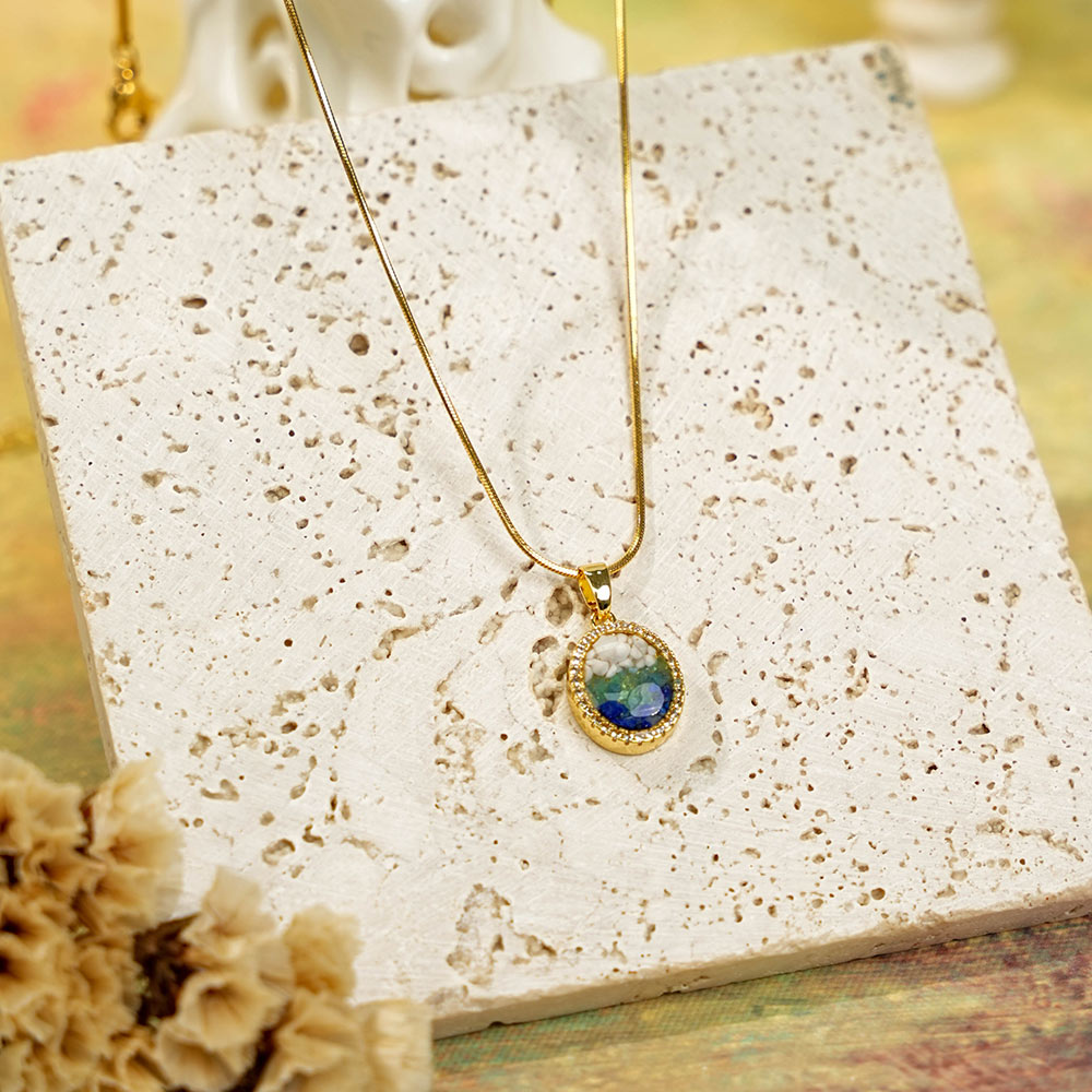 Necklace – Round Bean, Blue & White Style