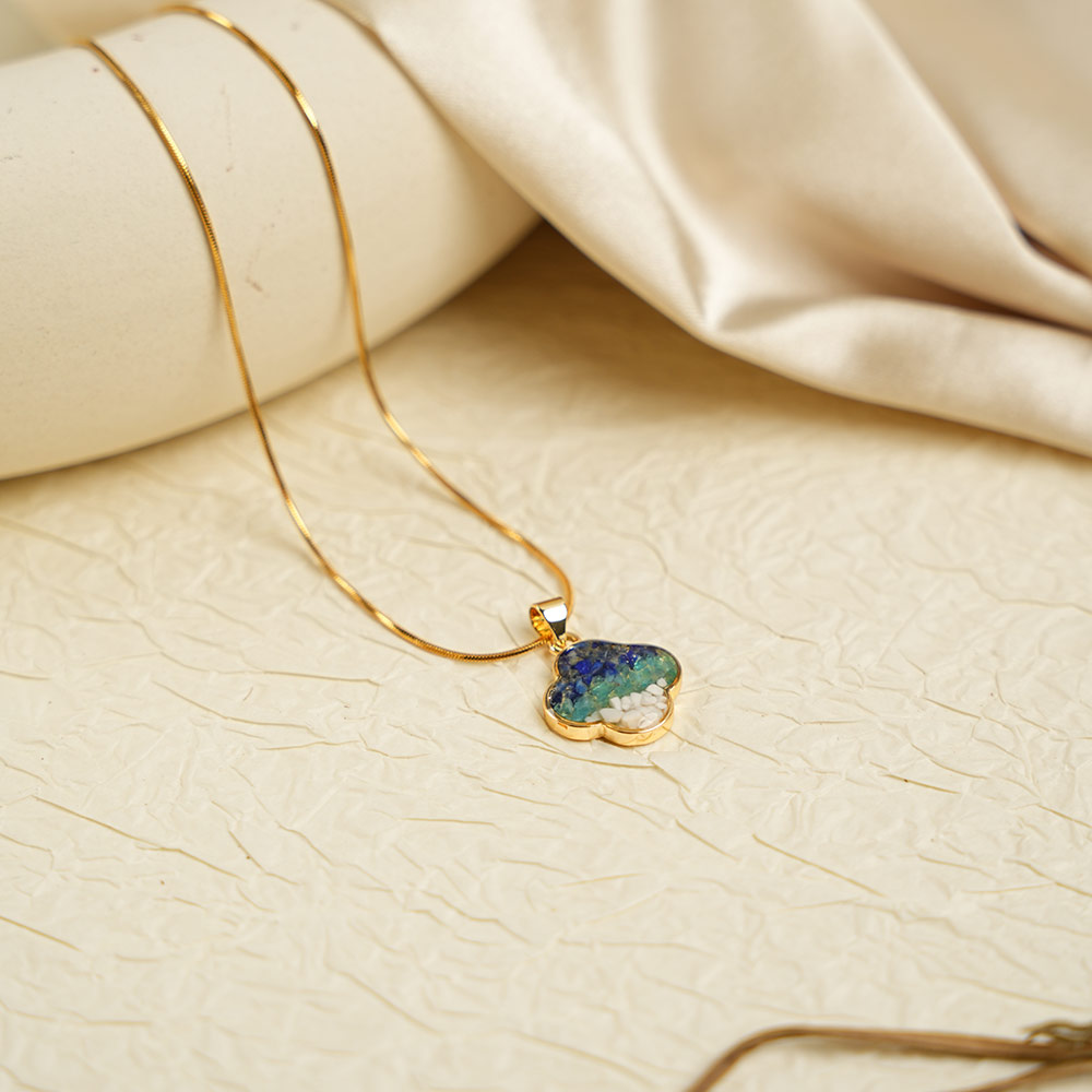 Necklace – Single-Sided Clover, Blue & White Style