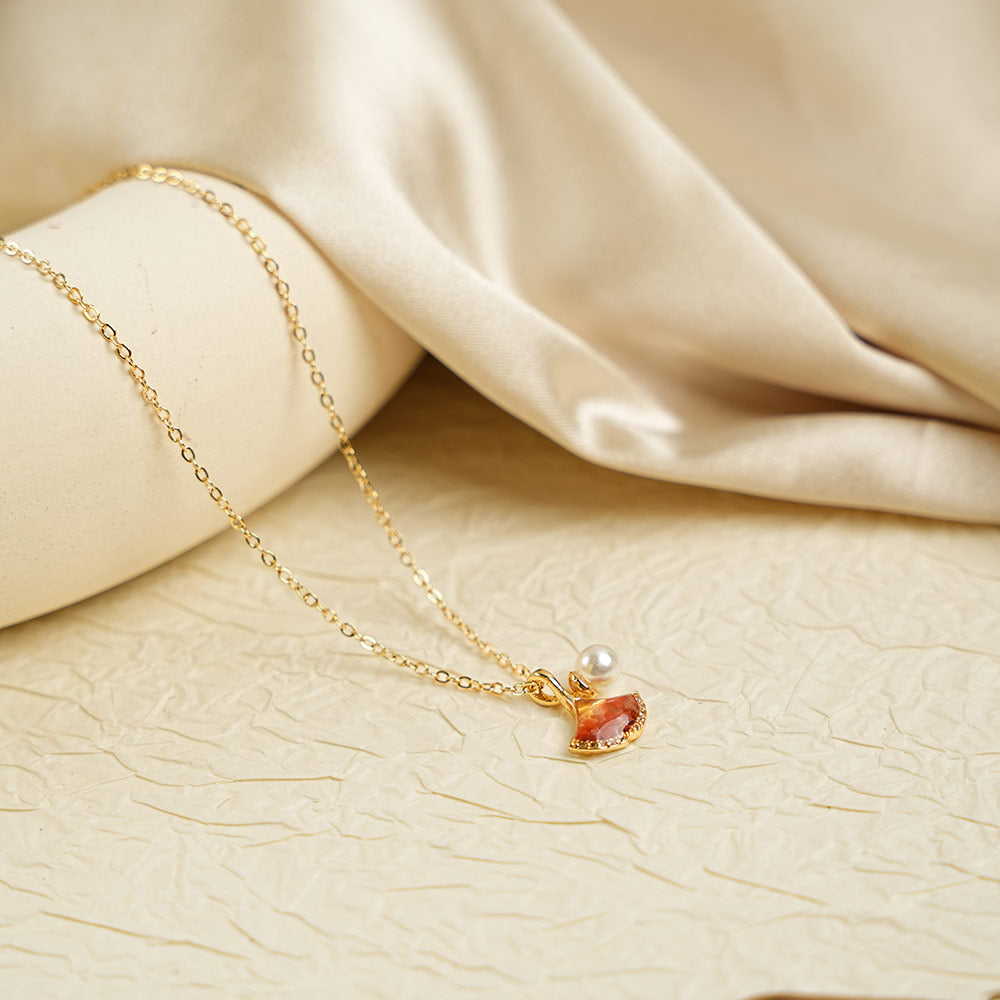 Necklace – Ginkgo Leaf, Prosperous Red