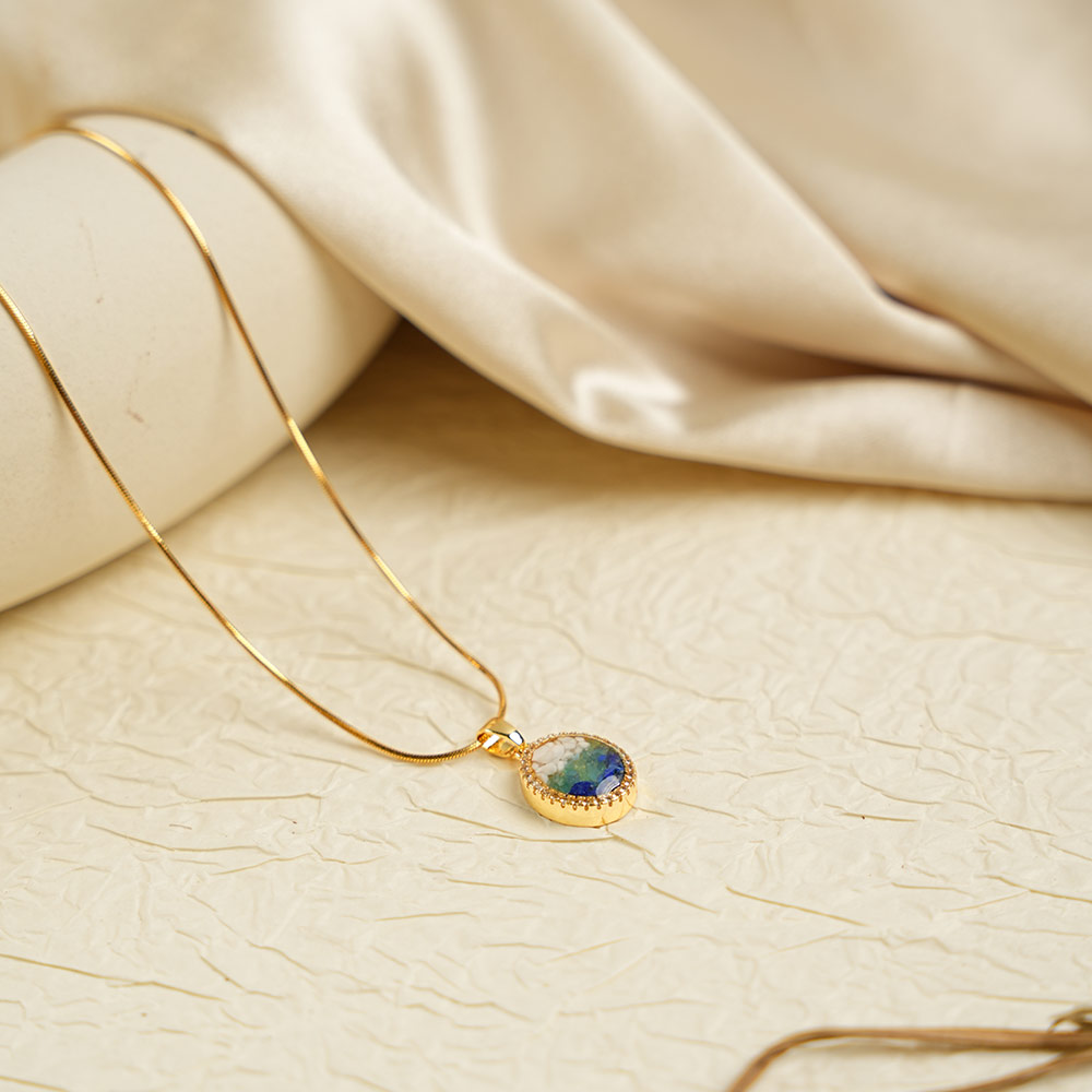 Necklace – Round Bean, Blue & White Style