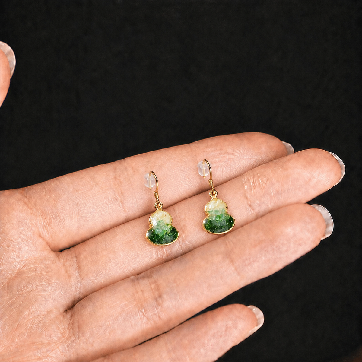 Jade Green Gourd Stud Earrings