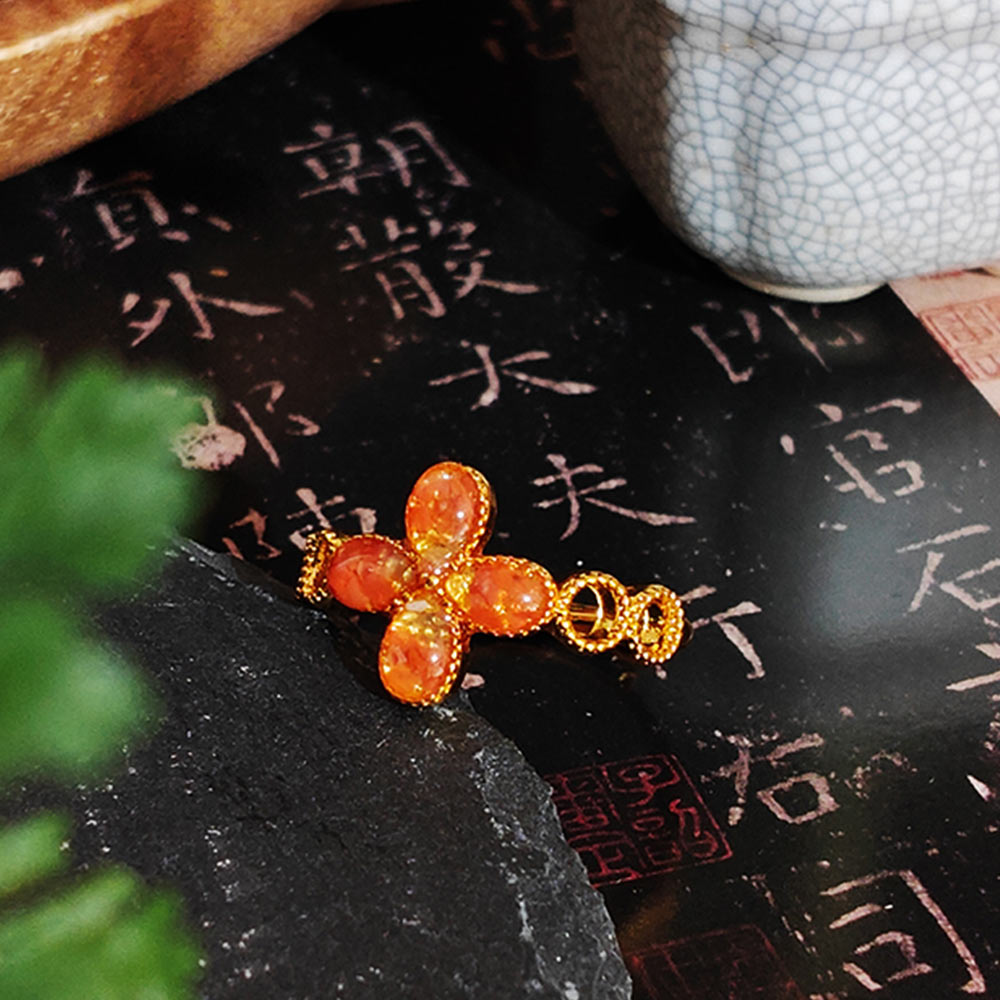 Prosperous Red Four-Leaf Clover Ring