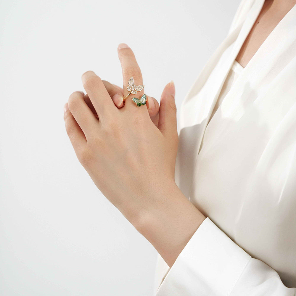 Light Green Gradient Butterfly Ring – C Style