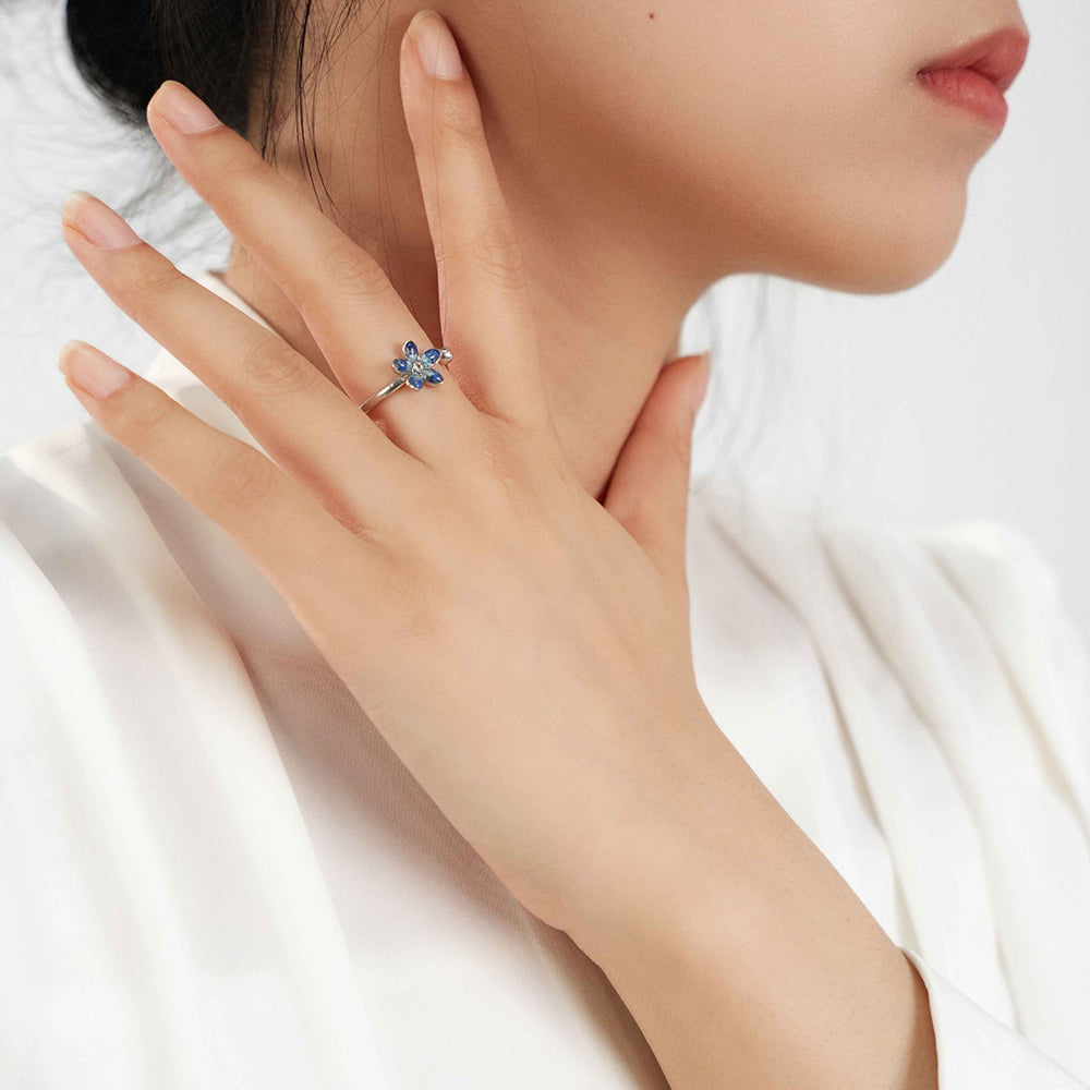 Silver Ring – Royal Blue Daisy