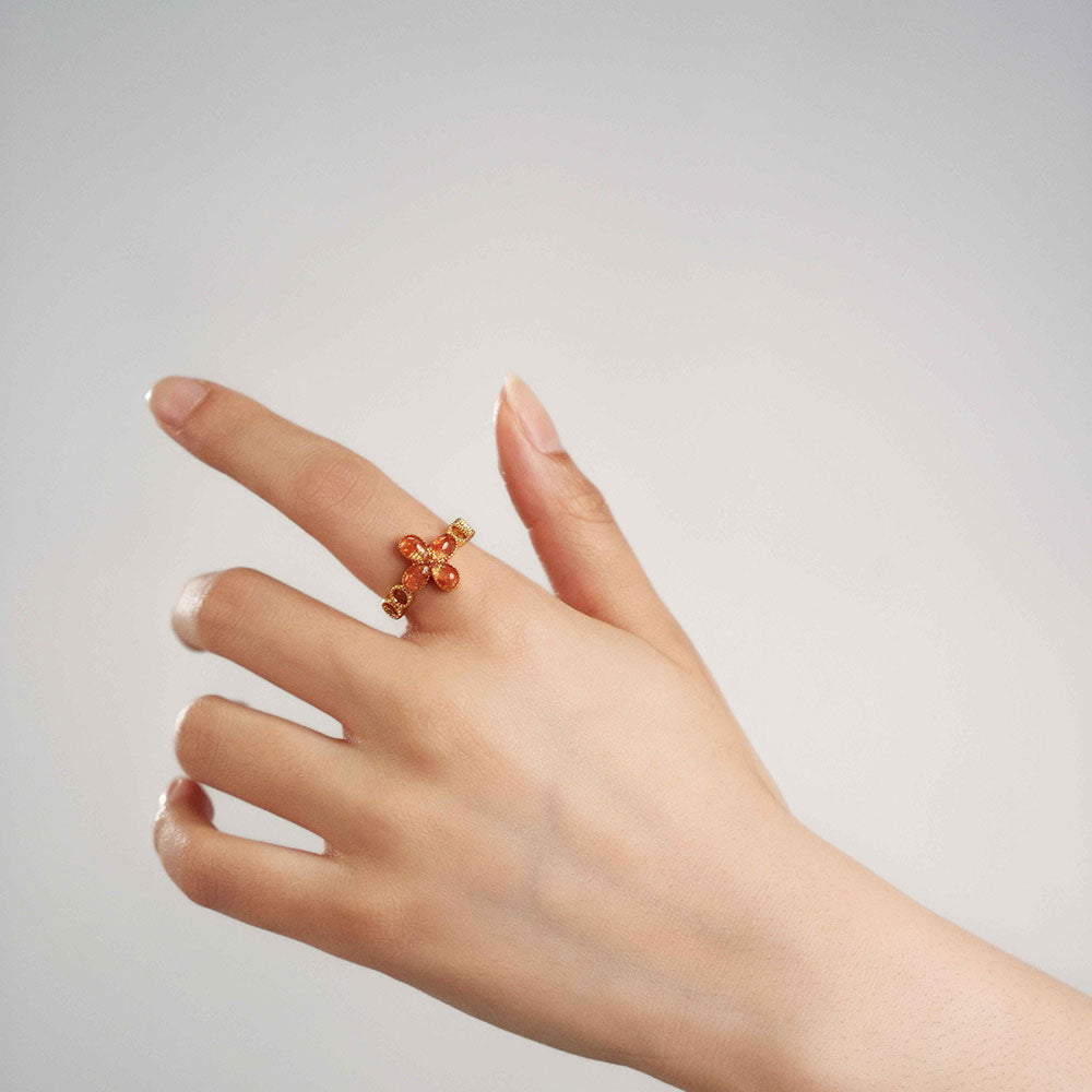 Prosperous Red Four-Leaf Clover Ring