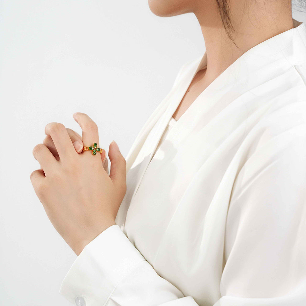 Green Four-Leaf Clover Ring