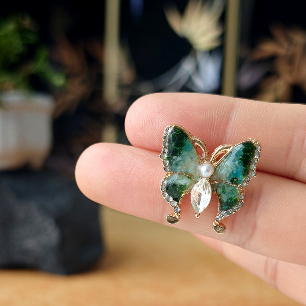 Jade Green Butterfly Brooch with Pearl