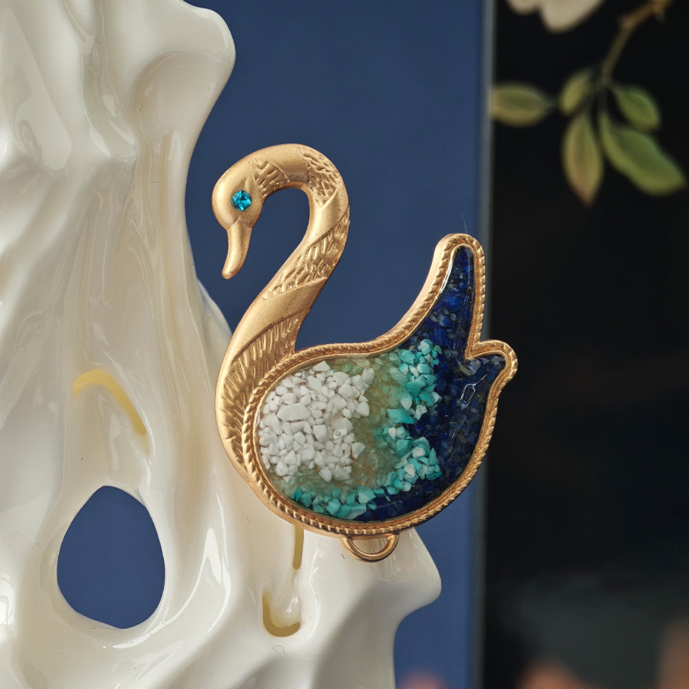Blue-and-White Swan Brooch