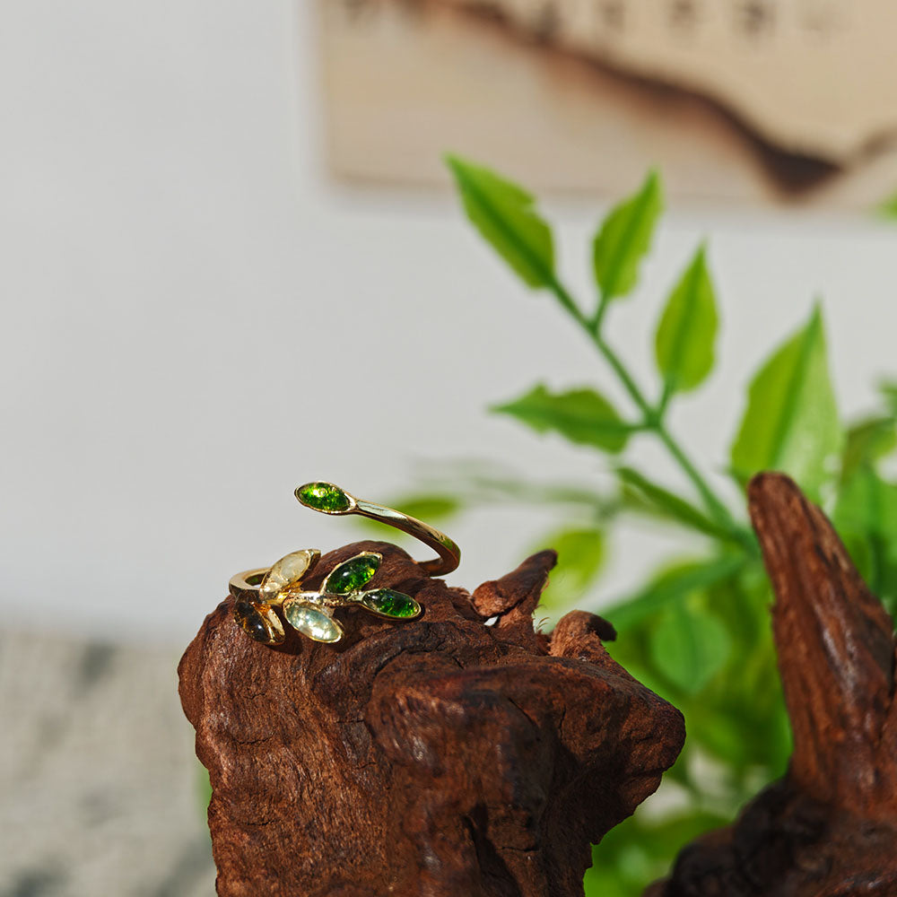 Adjustable Jadeite Olive Branch Ring