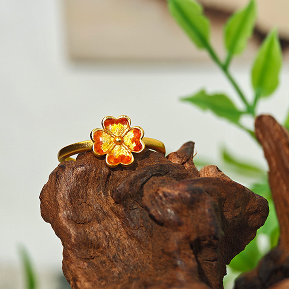 Adjustable Ring – Southern Red Four-Leaf Clover
