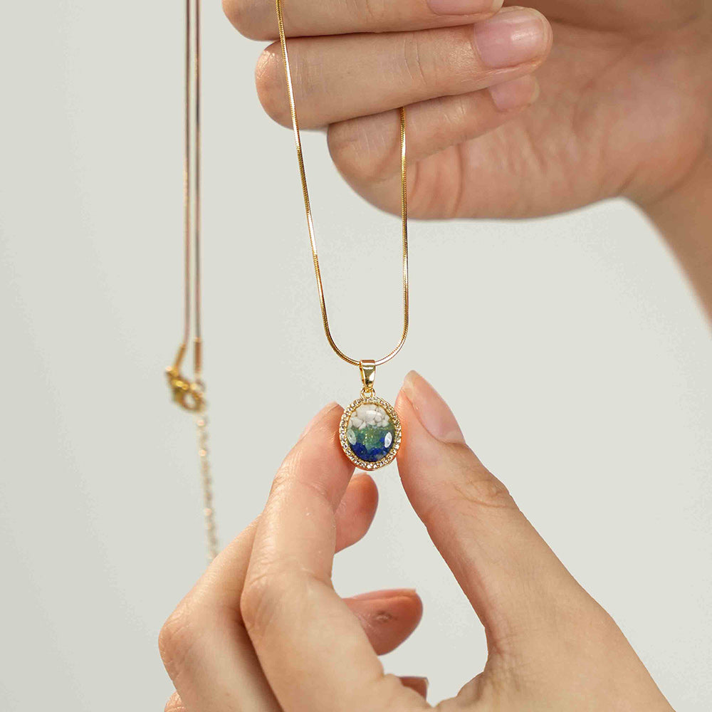Necklace – Round Bean, Blue & White Style