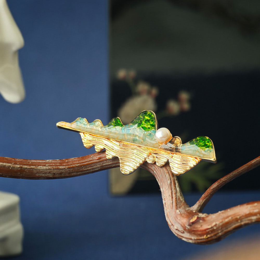 Jade Green Landscape Reflection Brooch