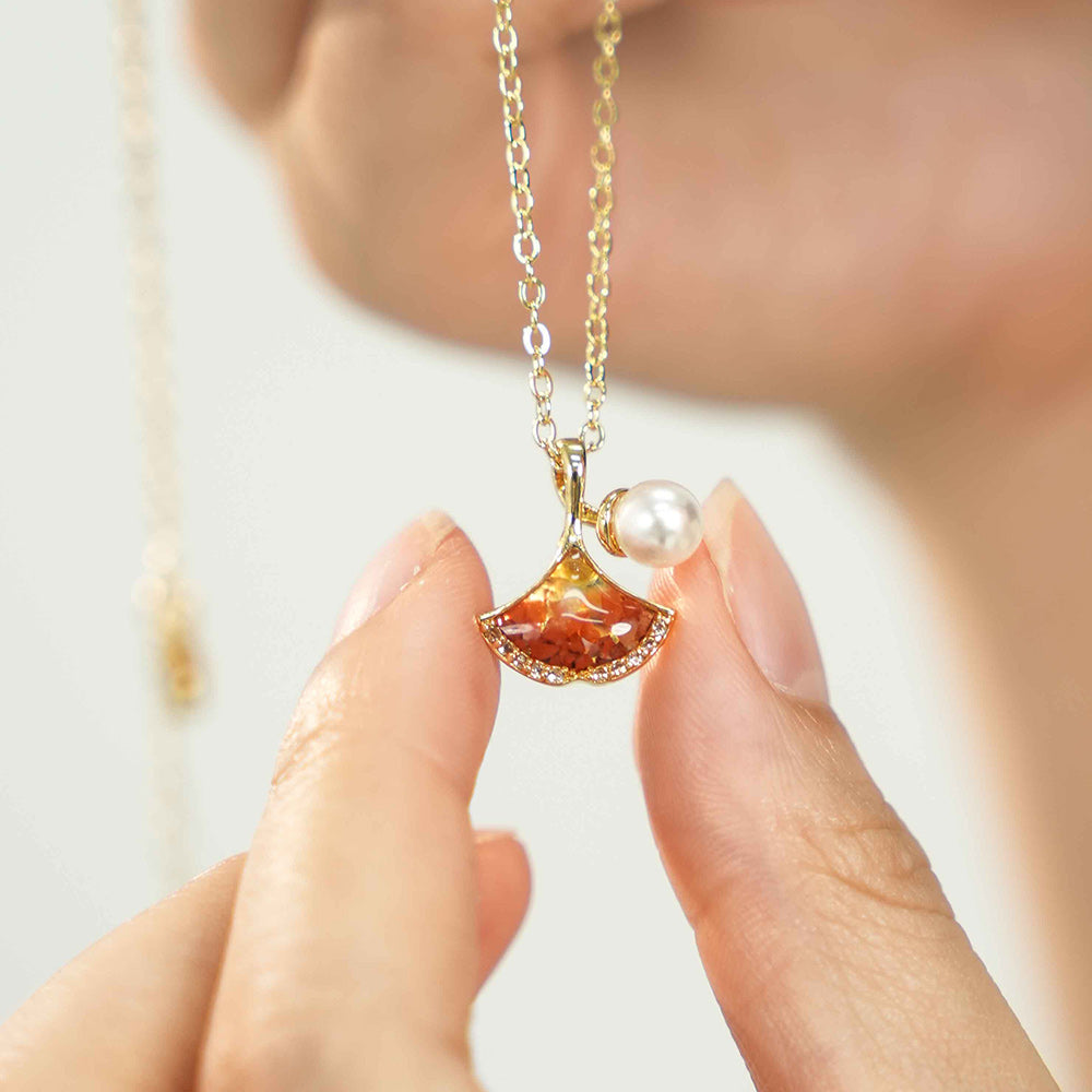 Necklace – Ginkgo Leaf, Prosperous Red