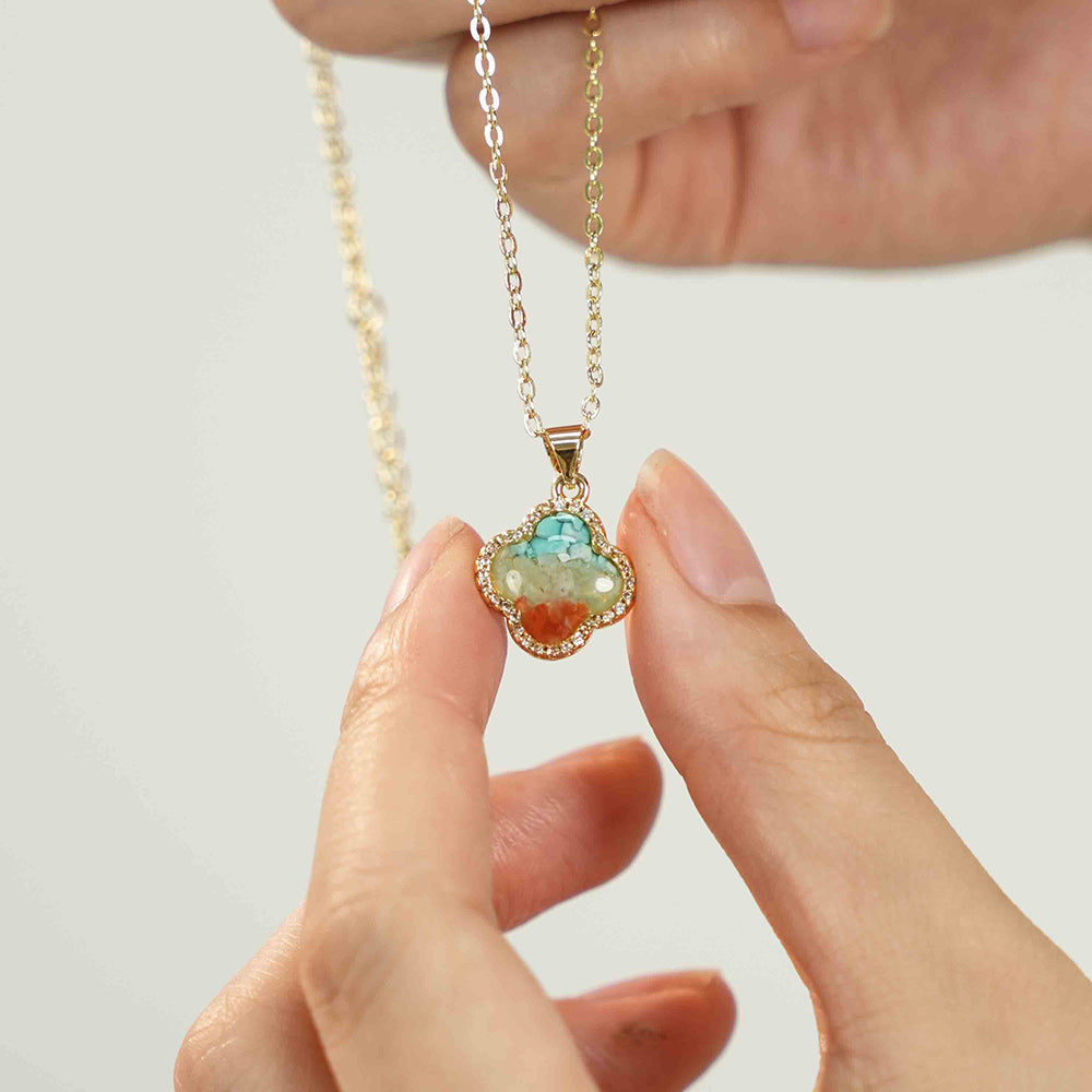 Dunhuang Red Four-Leaf Clover Necklace with Zircon