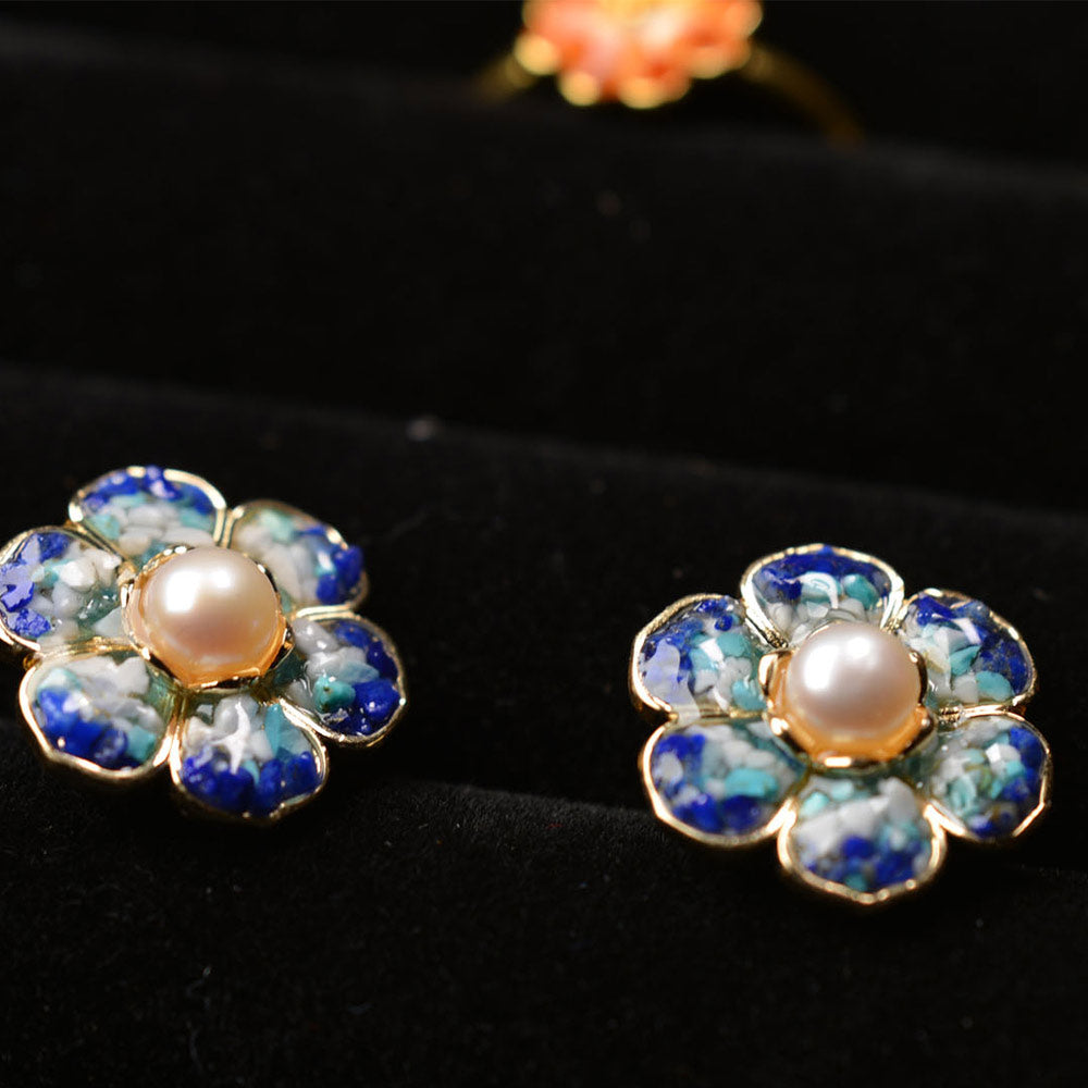 Plum Gradient Baoxiang Flower Stud Earrings