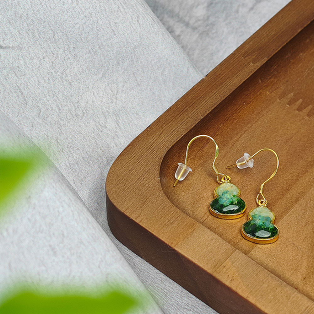 Jade Green Gourd Stud Earrings