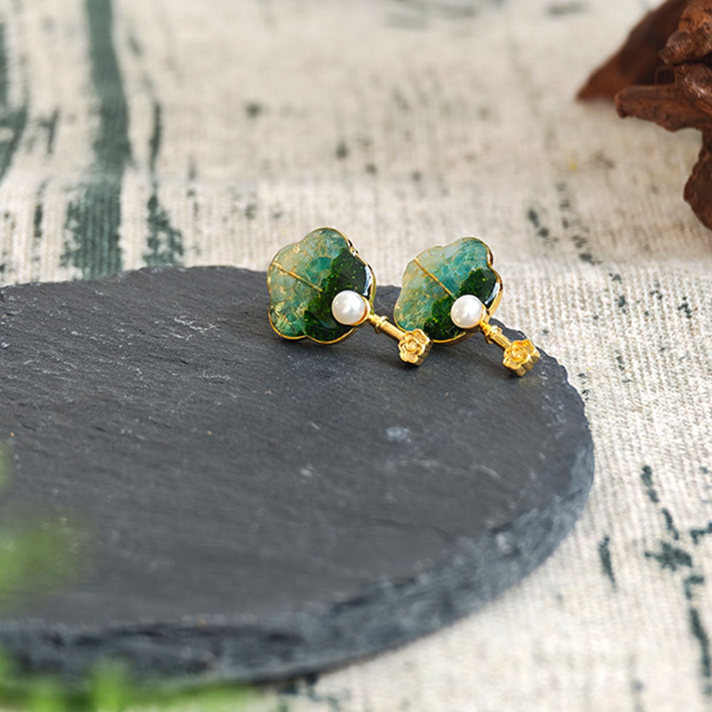Fan-Shaped Stud Earrings – Jade Green