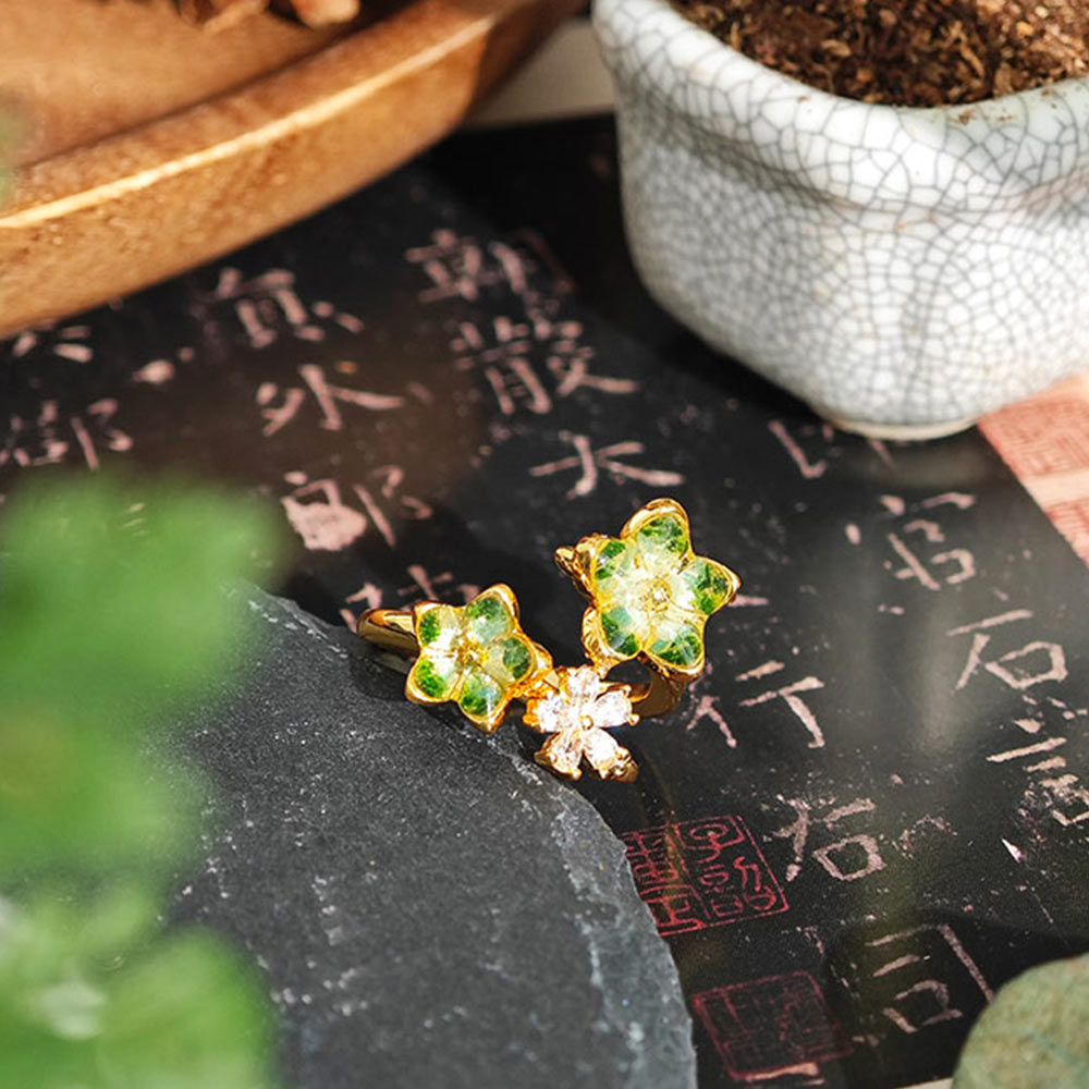 Jade Green Peach Blossom Ring