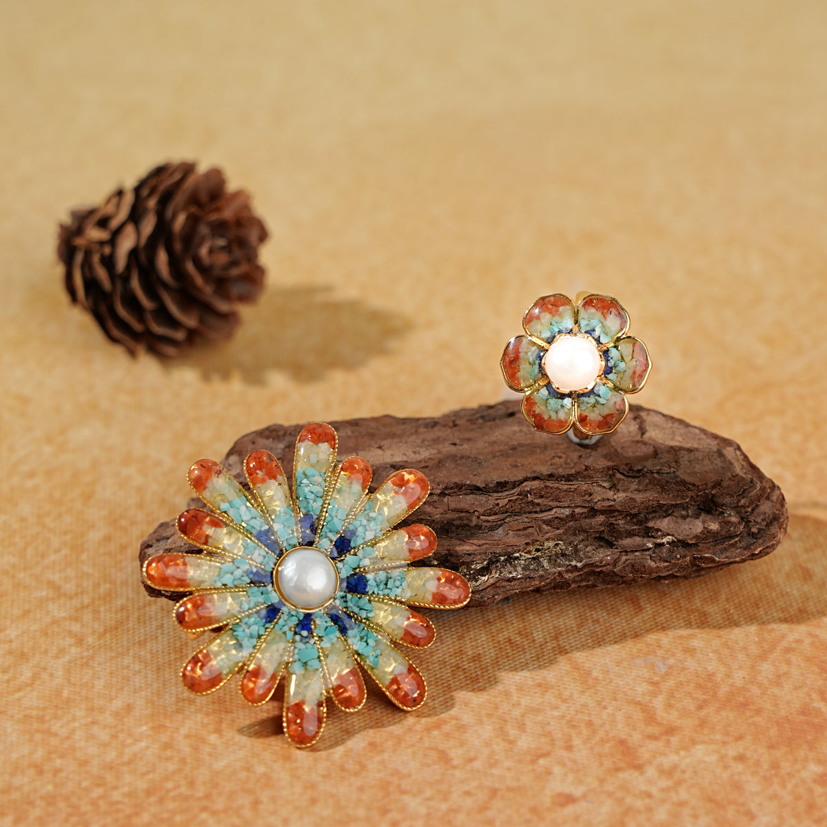 Sunlit Blossom Brooch + Baoxiang Flower Ring Set