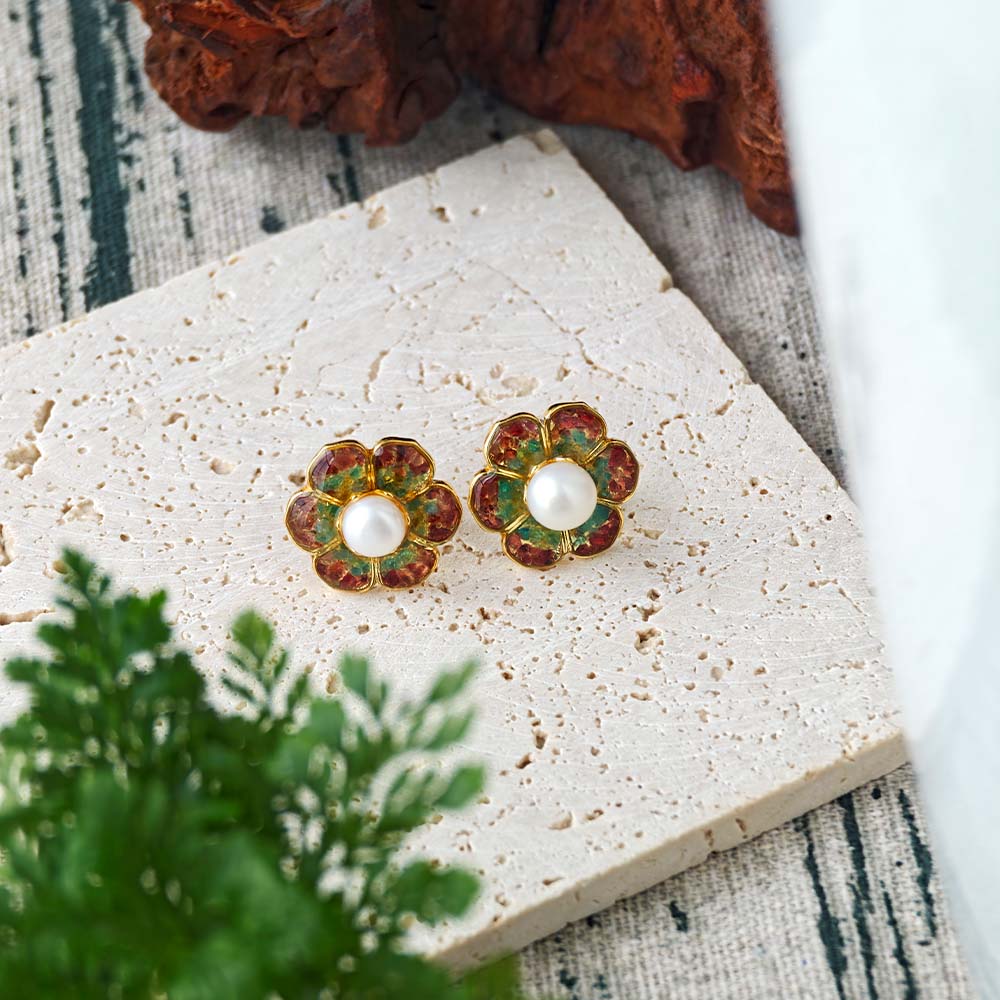 Plum Gradient Baoxiang Flower Stud Earrings