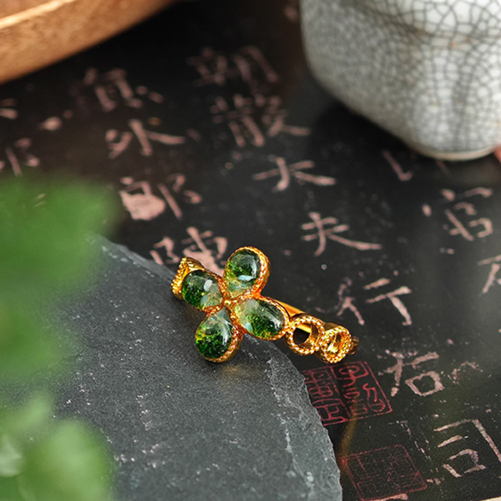 Green Four-Leaf Clover Ring