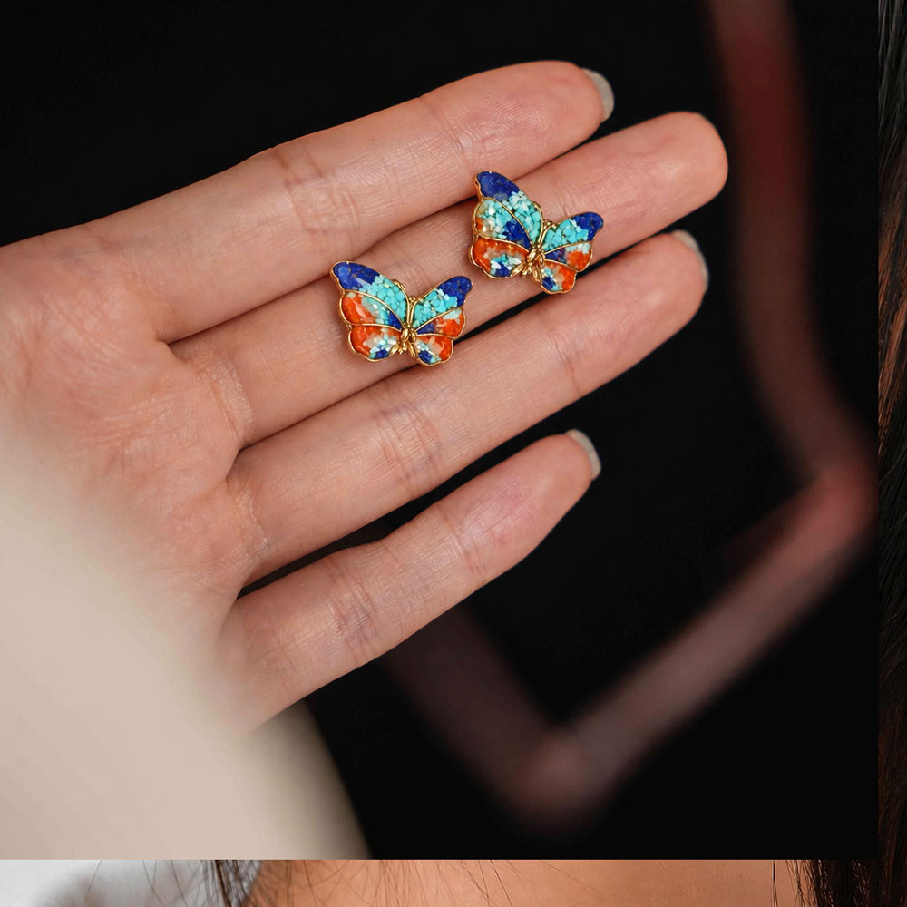 Butterfly Wing Stud Earrings - Dunhuang Series