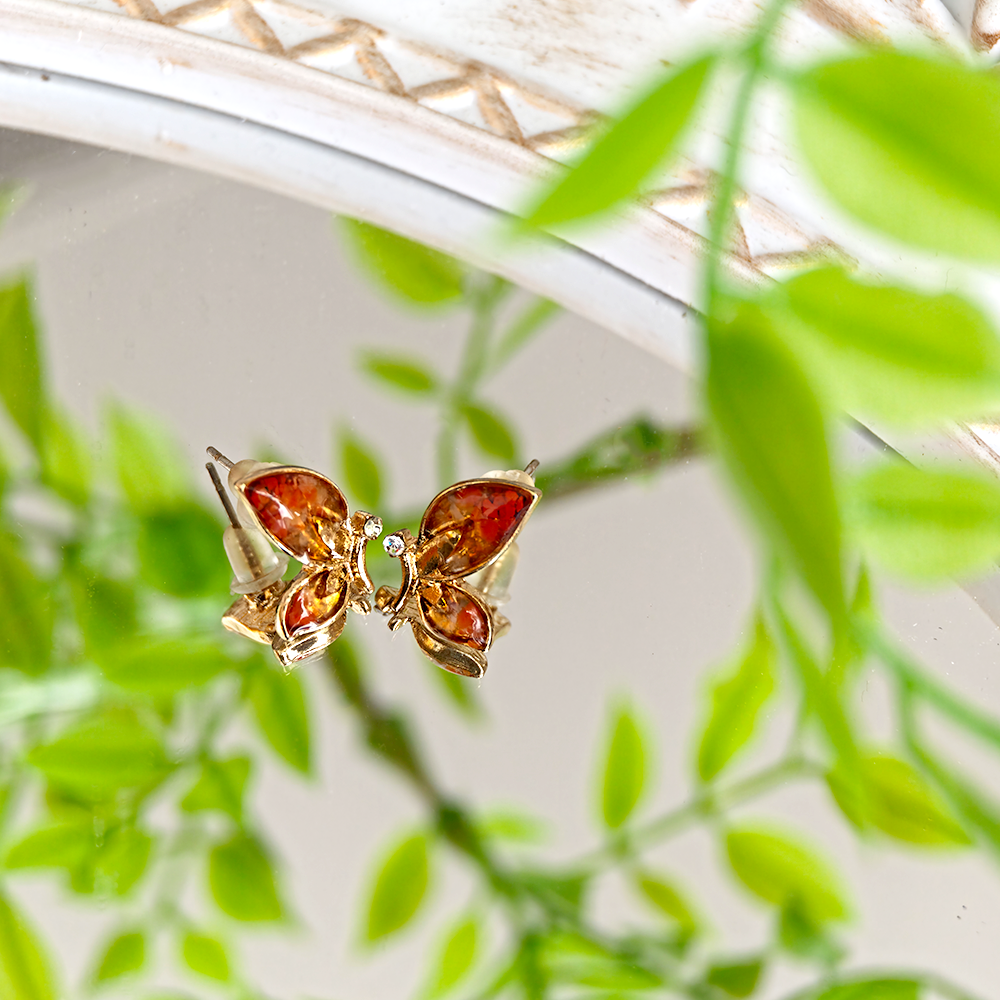 Prosperous Red Butterfly Wing Stud Earrings – Style A