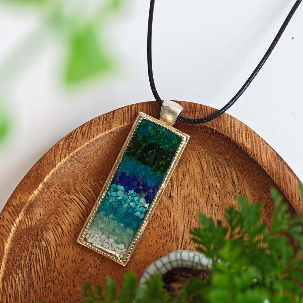 Azure-Green Landscape Rectangular Necklace