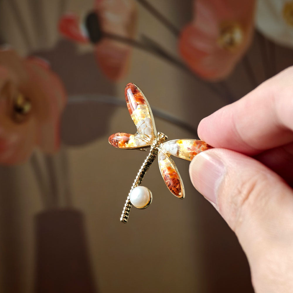 Red Dragonfly B-Shaped Brooch