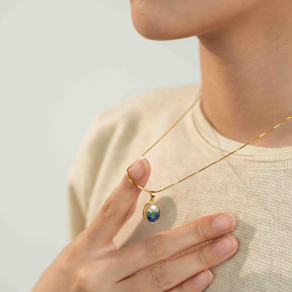Necklace – Round Bean, Blue & White Style