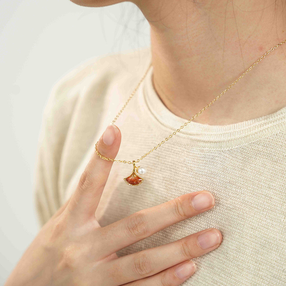 Necklace – Ginkgo Leaf, Prosperous Red